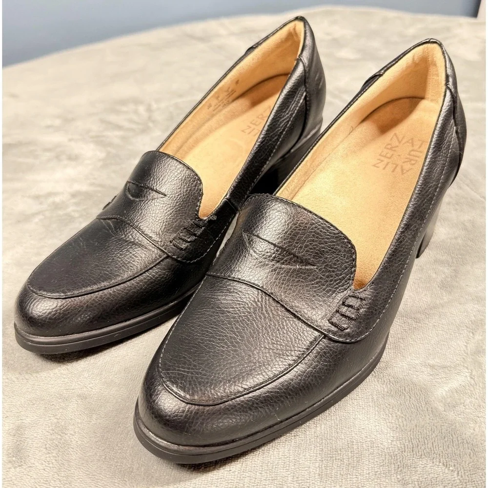 Naturalizer Shoes Womens Size 8 Wide Black Hilly Block Heel Loafer Pumps Comfort